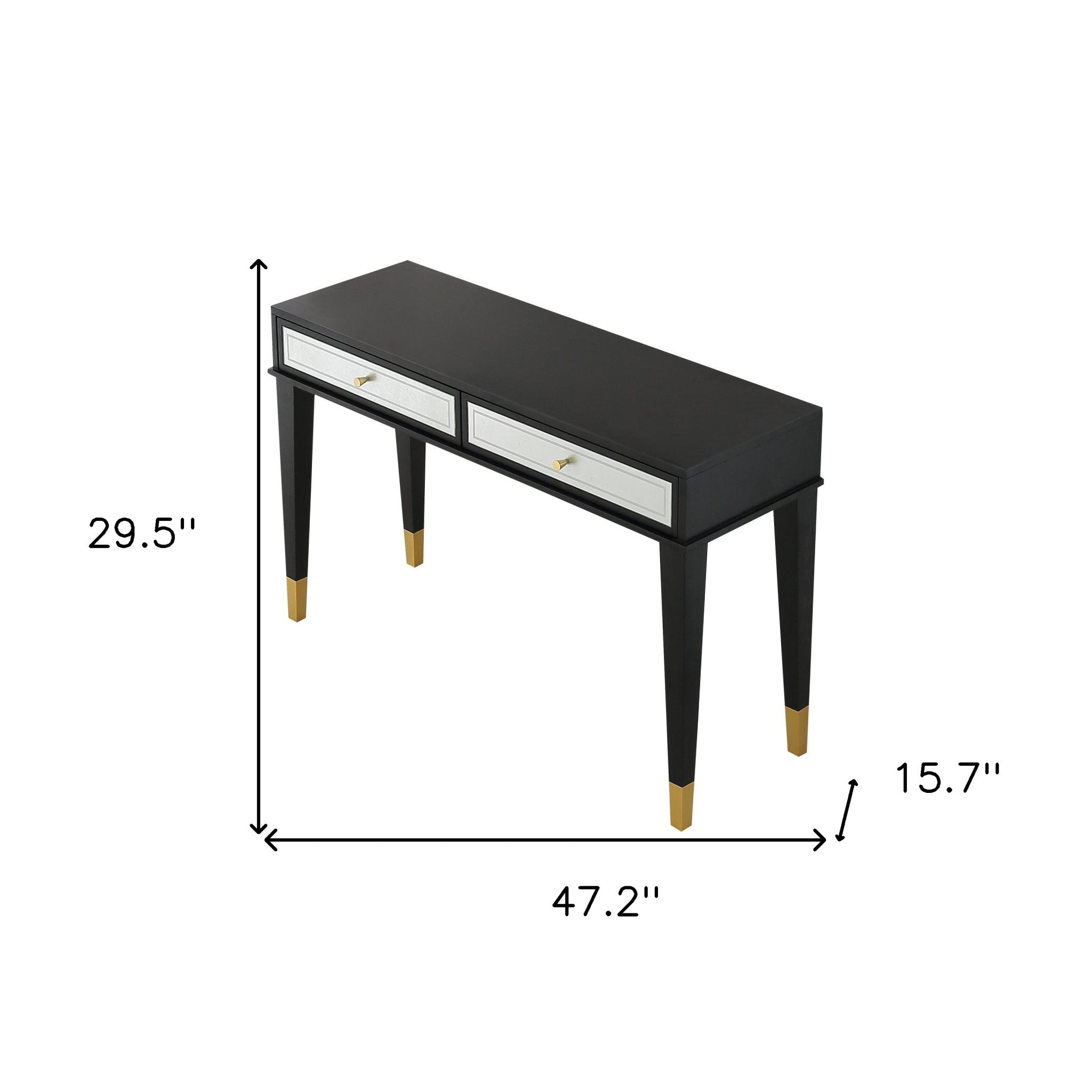 47" Black Silver and Gold Wood Console Table And Drawers-Console Tables-DECOROLALA
