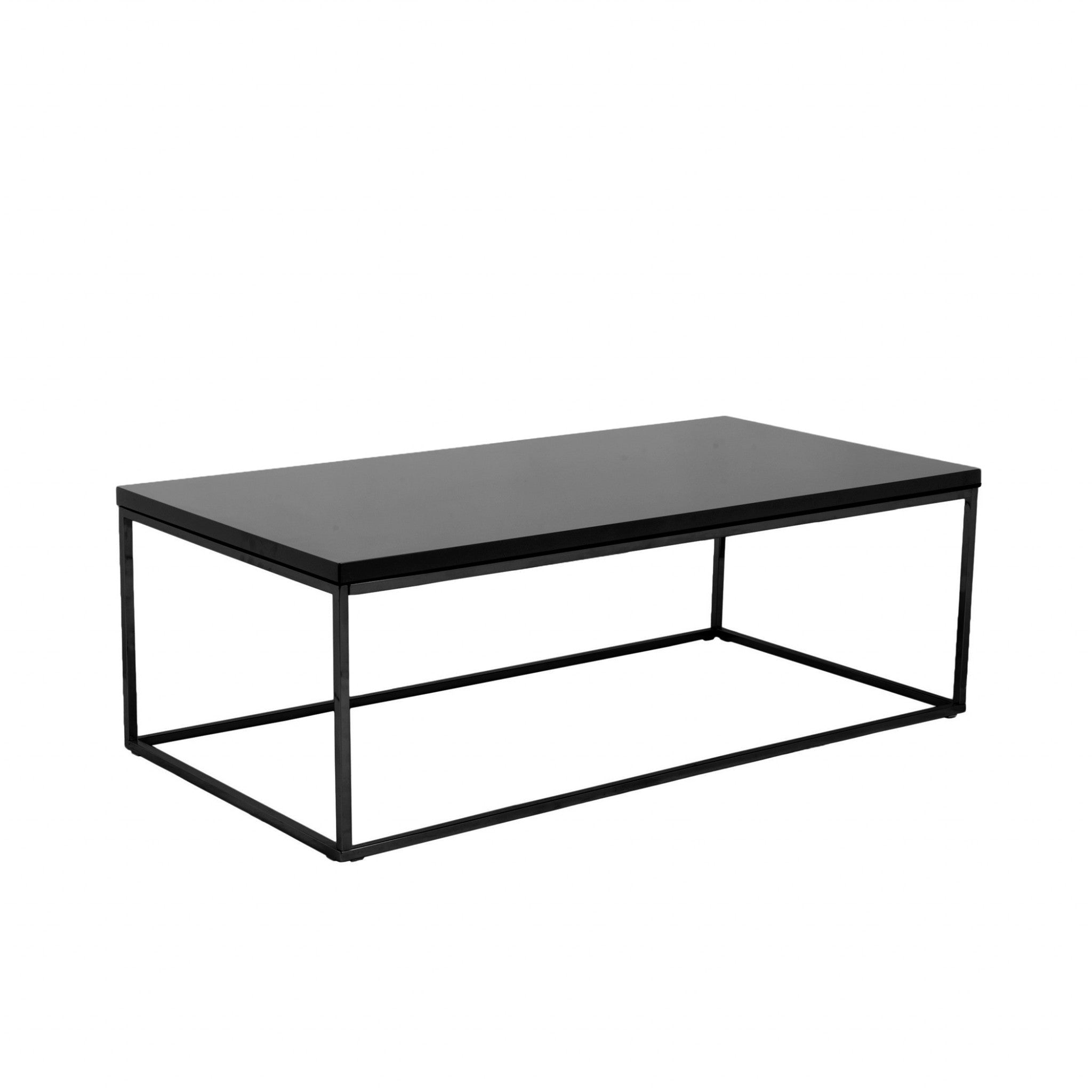 47" Black Wood And Metal Frame Coffee Table-Coffee Tables-DECOROLALA