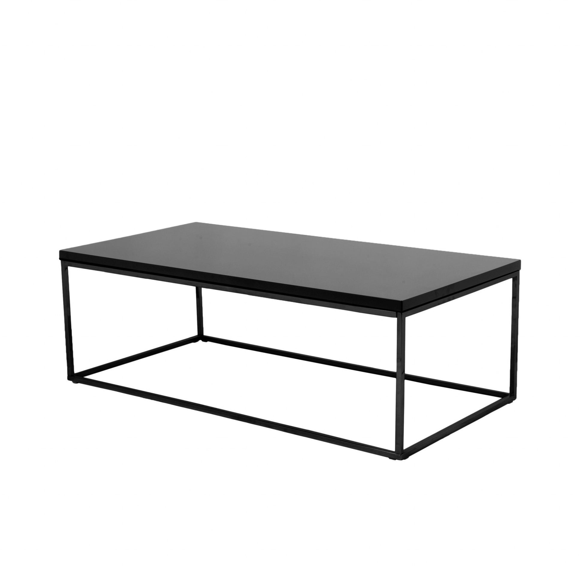 47" Black Wood And Metal Frame Coffee Table-Coffee Tables-DECOROLALA