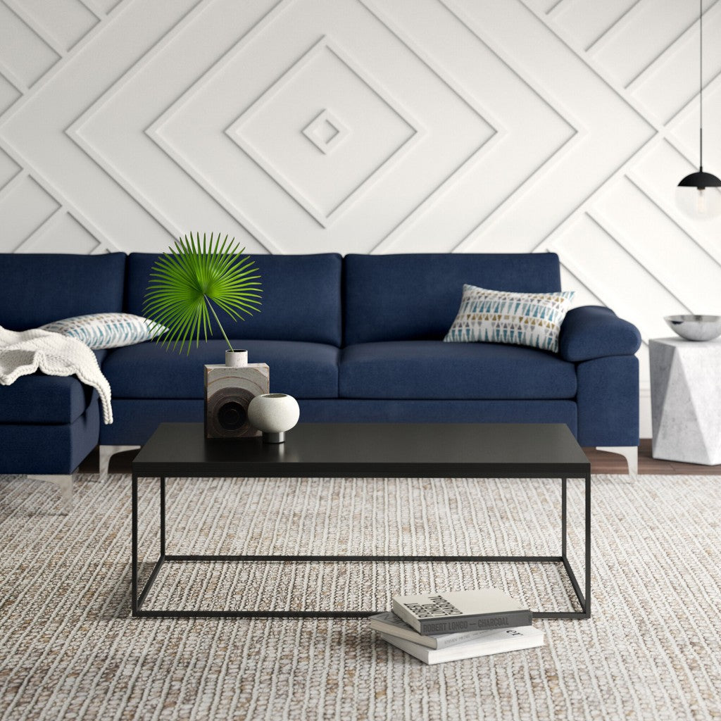 47" Black Wood And Metal Frame Coffee Table-Coffee Tables-DECOROLALA