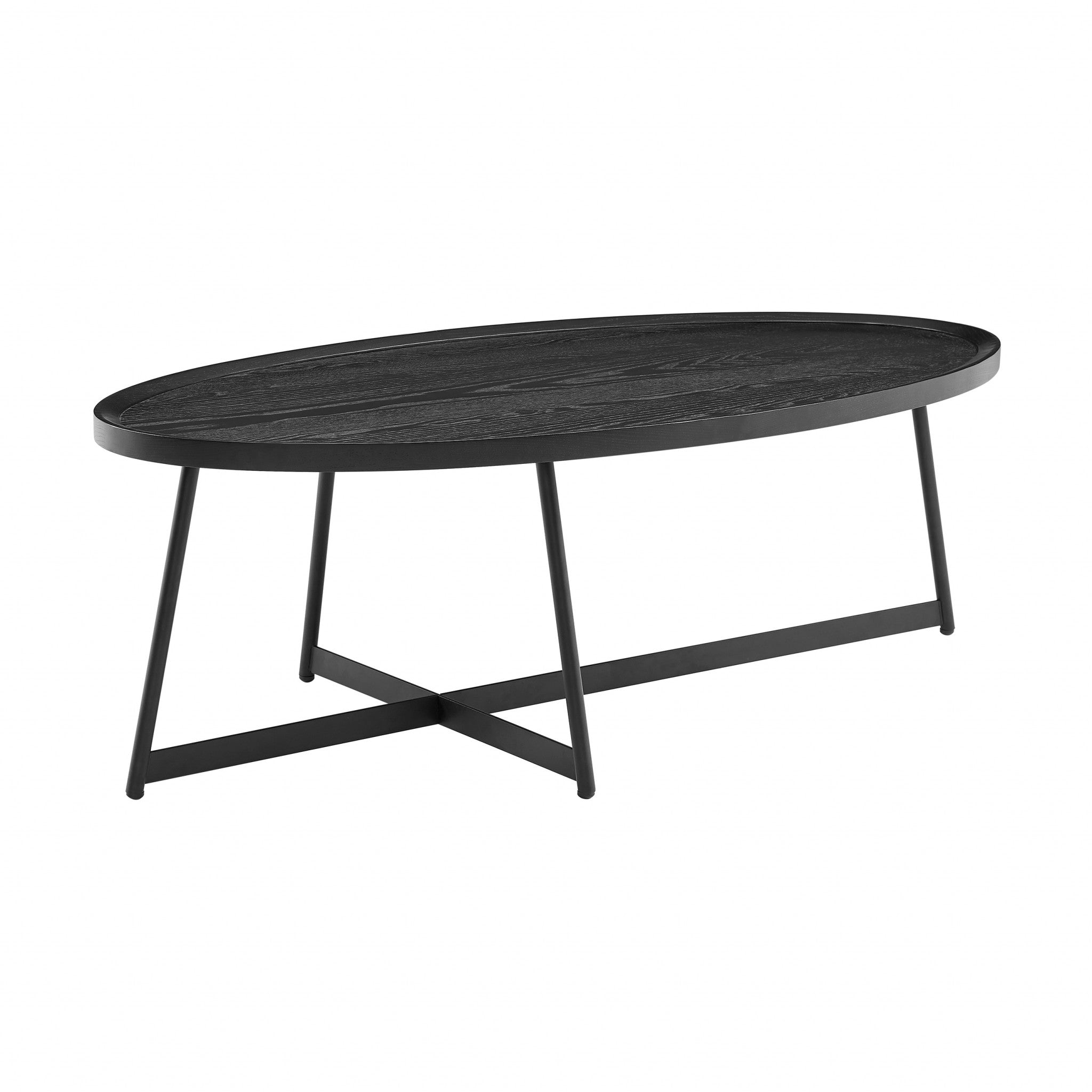 47" Black Wood And Metal Oval Frame Coffee Table-Coffee Tables-DECOROLALA