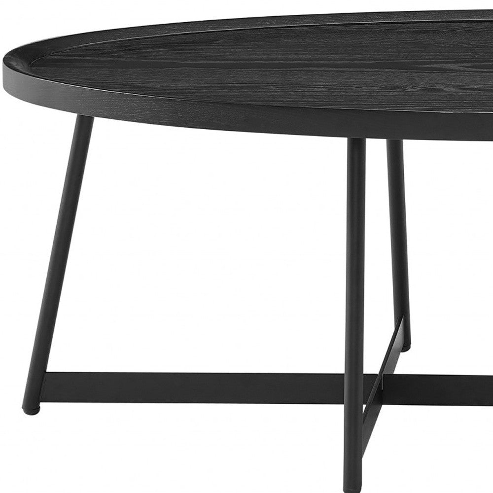 47" Black Wood And Metal Oval Frame Coffee Table-Coffee Tables-DECOROLALA