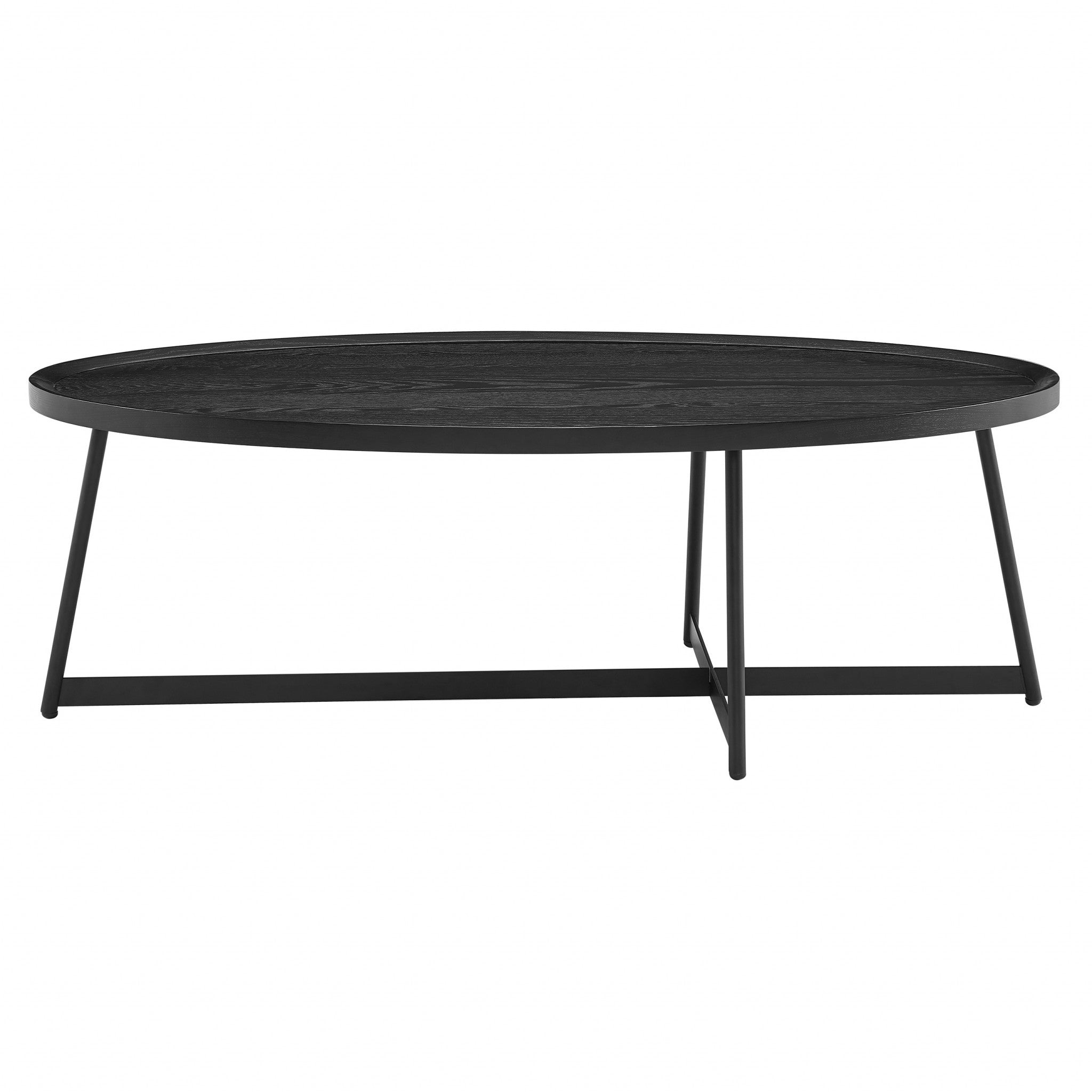 47" Black Wood And Metal Oval Frame Coffee Table-Coffee Tables-DECOROLALA