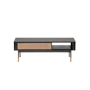 47" Black and Brown Solid Wood And Steel Coffee Table With Drawer And Shelf-Coffee Tables-DECOROLALA