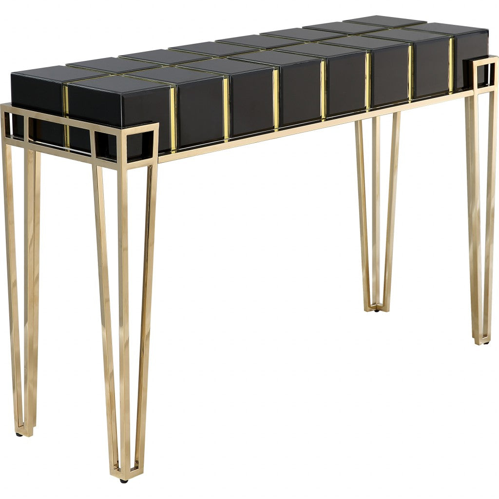 47" Black and Gold Mirrored Glass Console Table-Console Tables-DECOROLALA