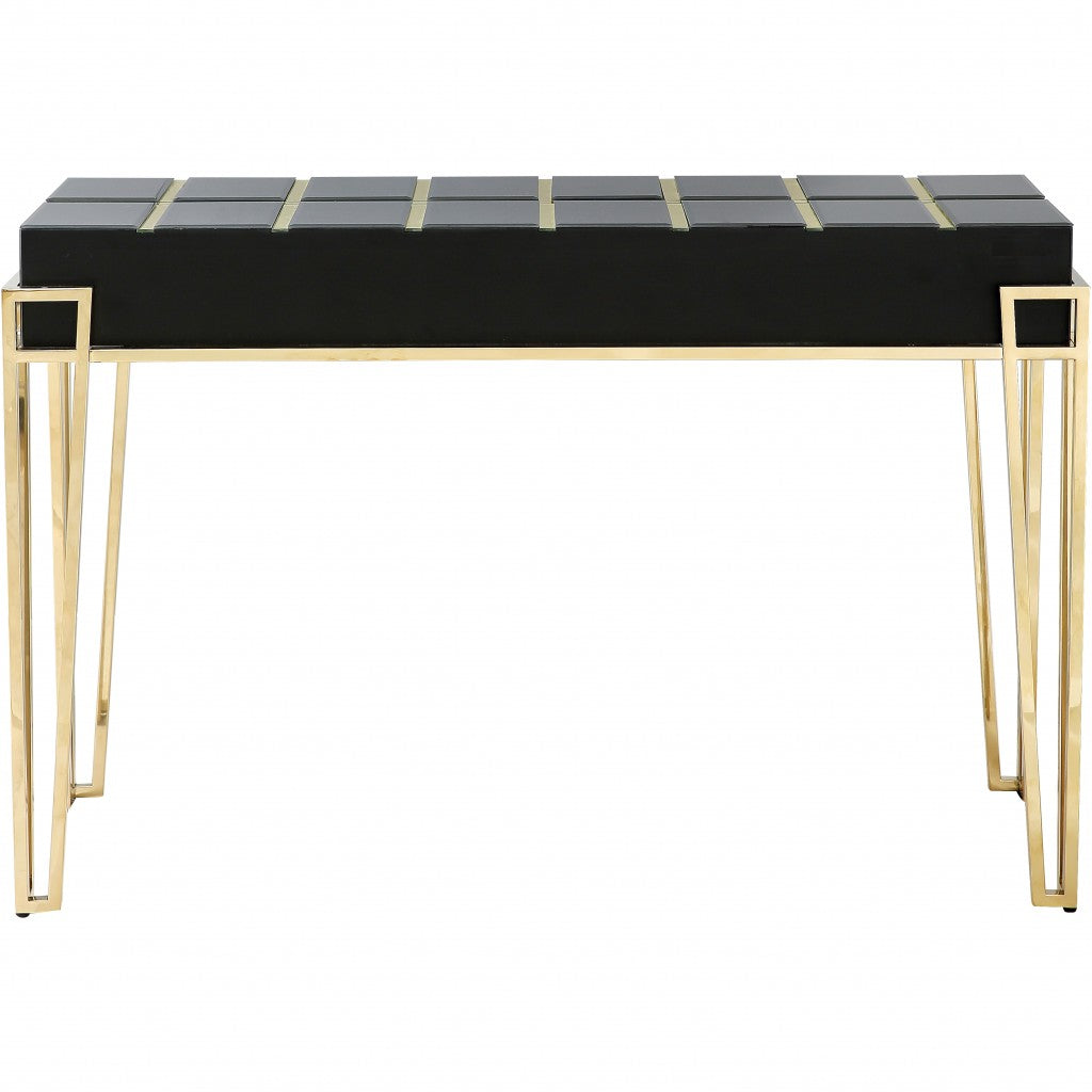 47" Black and Gold Mirrored Glass Console Table-Console Tables-DECOROLALA