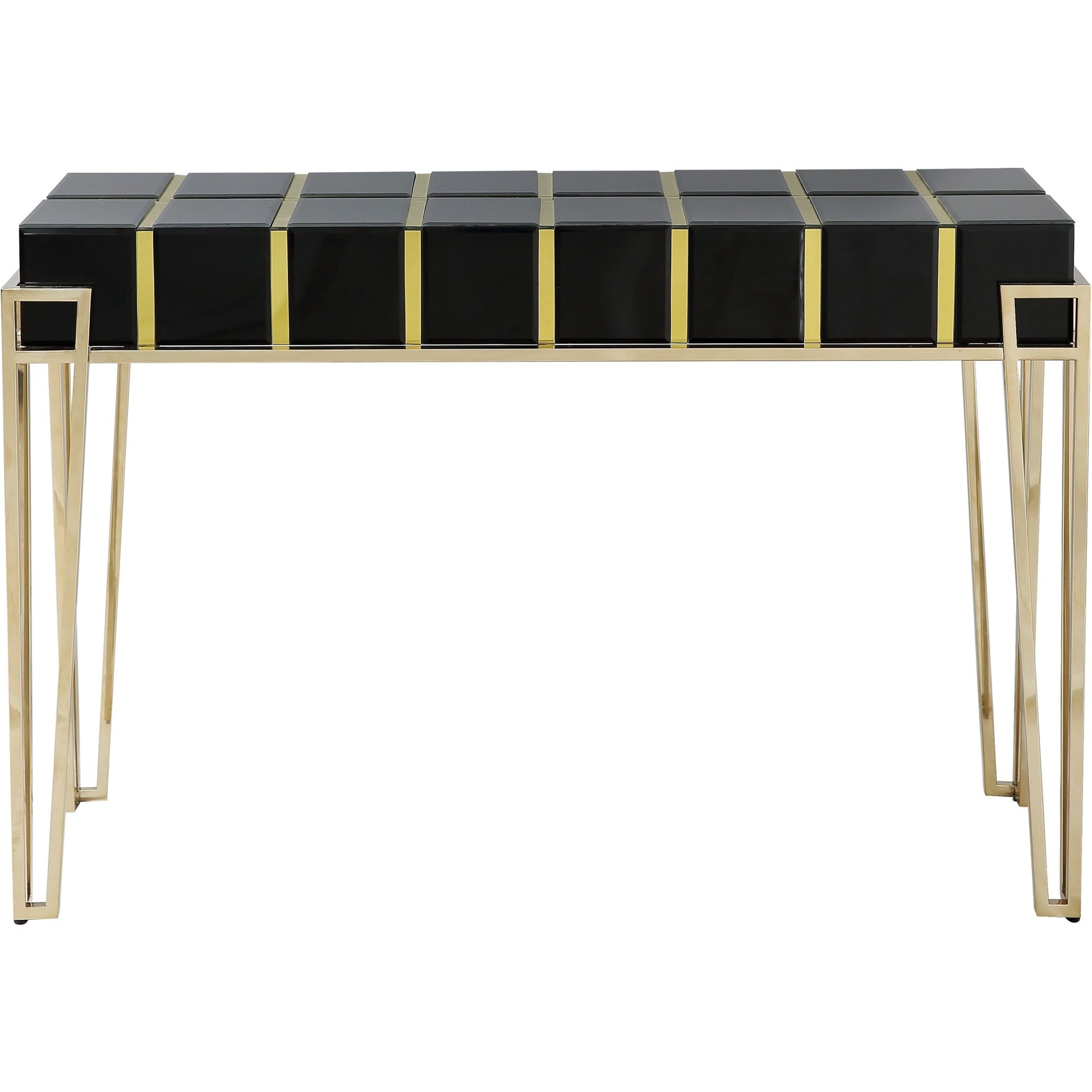 47" Black and Gold Mirrored Glass Console Table-Console Tables-DECOROLALA