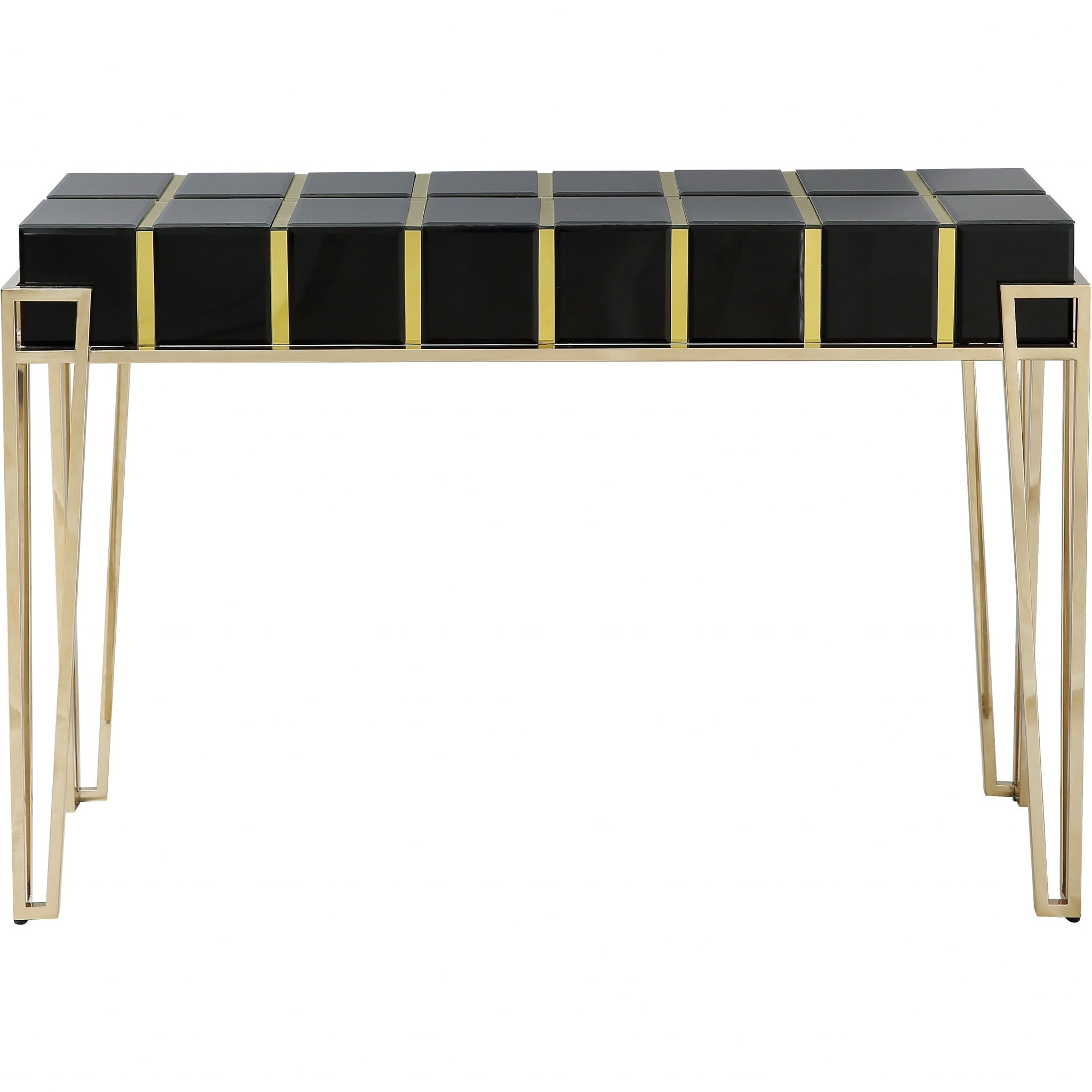 47" Black and Gold Mirrored Glass Console Table-Console Tables-DECOROLALA