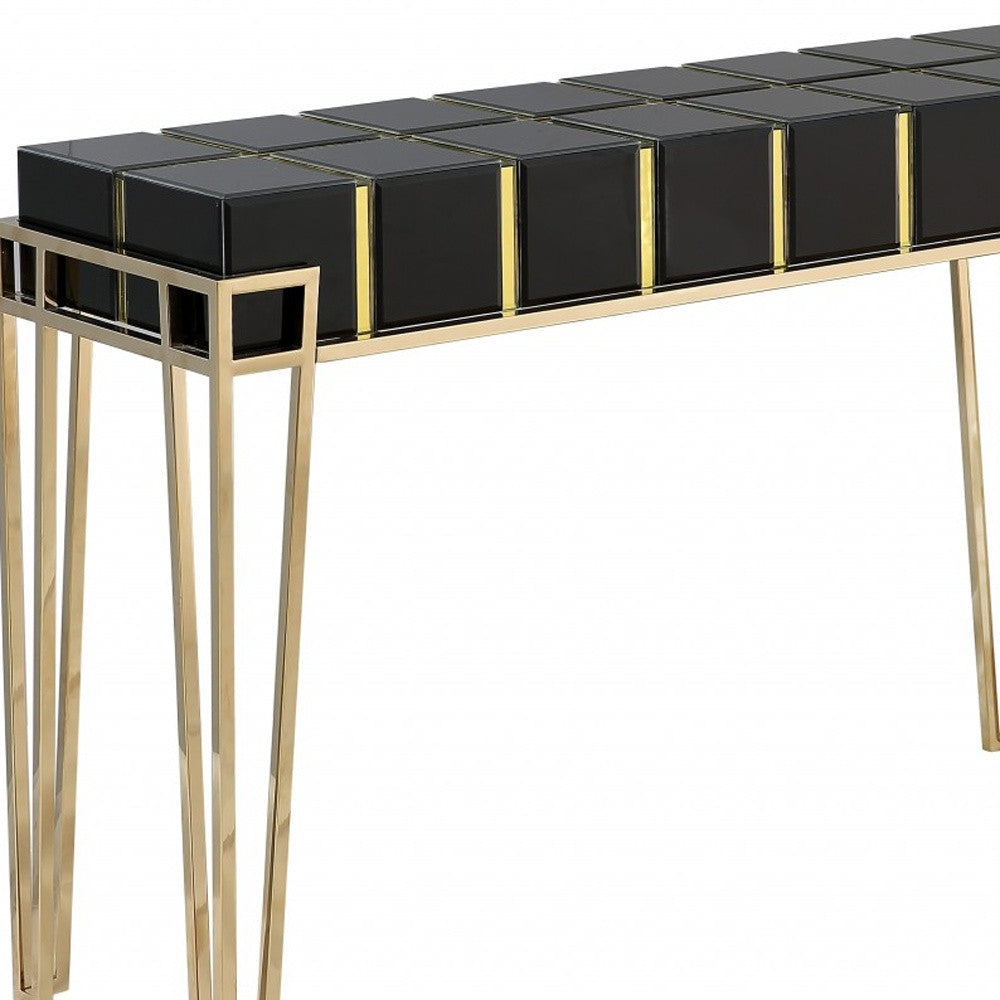 47" Black and Gold Mirrored Glass Console Table-Console Tables-DECOROLALA