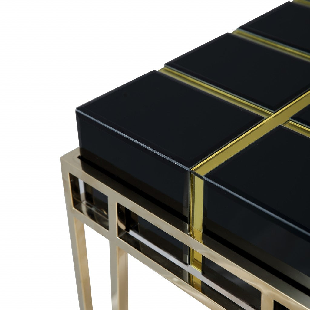 47" Black and Gold Mirrored Glass Console Table-Console Tables-DECOROLALA