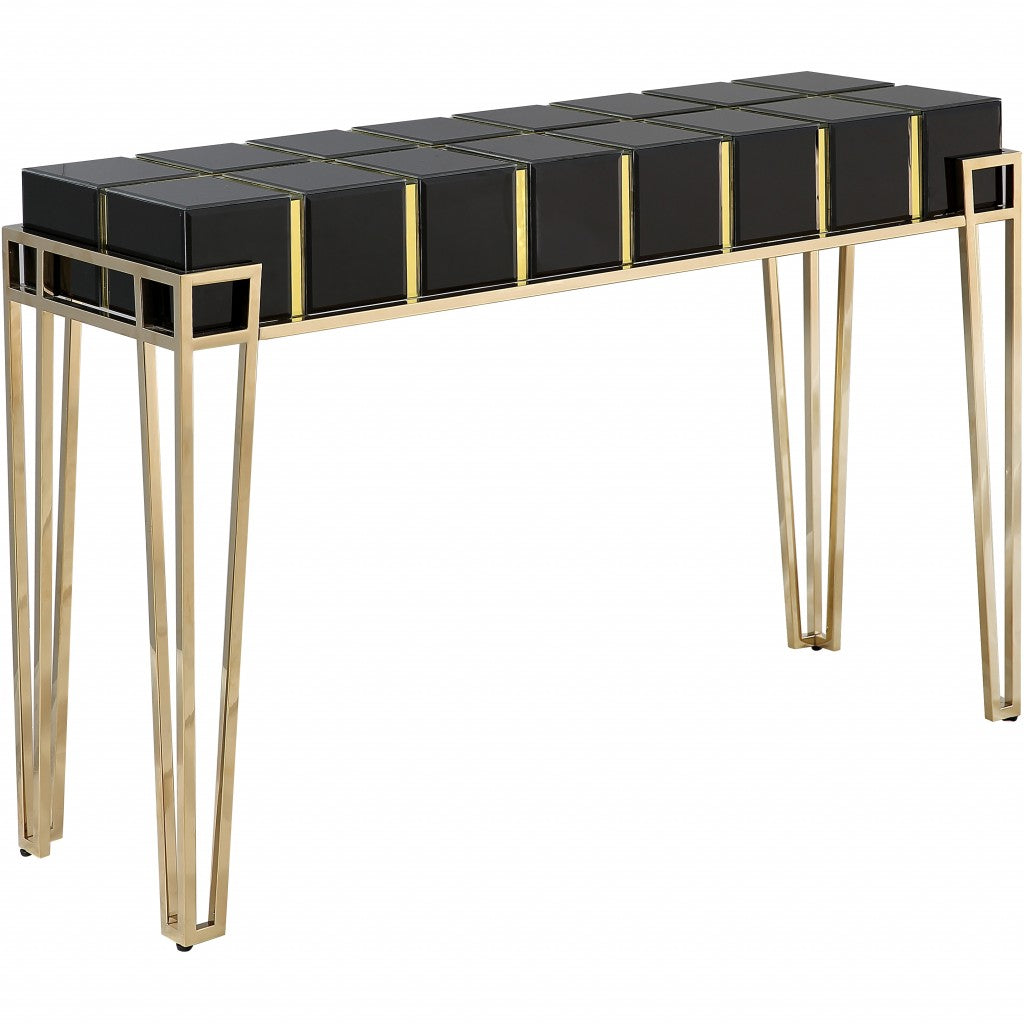 47" Black and Gold Mirrored Glass Console Table-Console Tables-DECOROLALA
