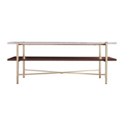 47" Brass Manufactured Wood And Metal Rectangular Coffee Table-Coffee Tables-DECOROLALA