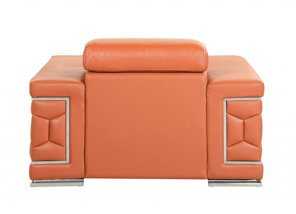 47" Brown And Silver Genuine Leather Arm Chair-Accent Chairs-DECOROLALA