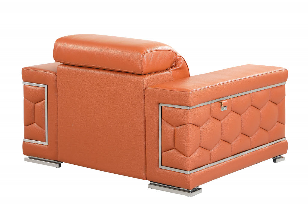 47" Brown And Silver Genuine Leather Arm Chair-Accent Chairs-DECOROLALA