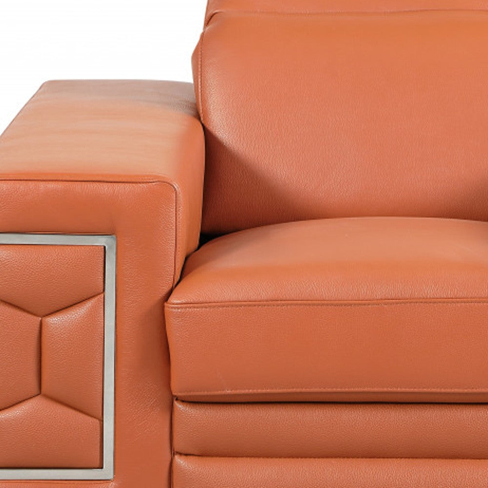 47" Brown And Silver Genuine Leather Arm Chair-Accent Chairs-DECOROLALA