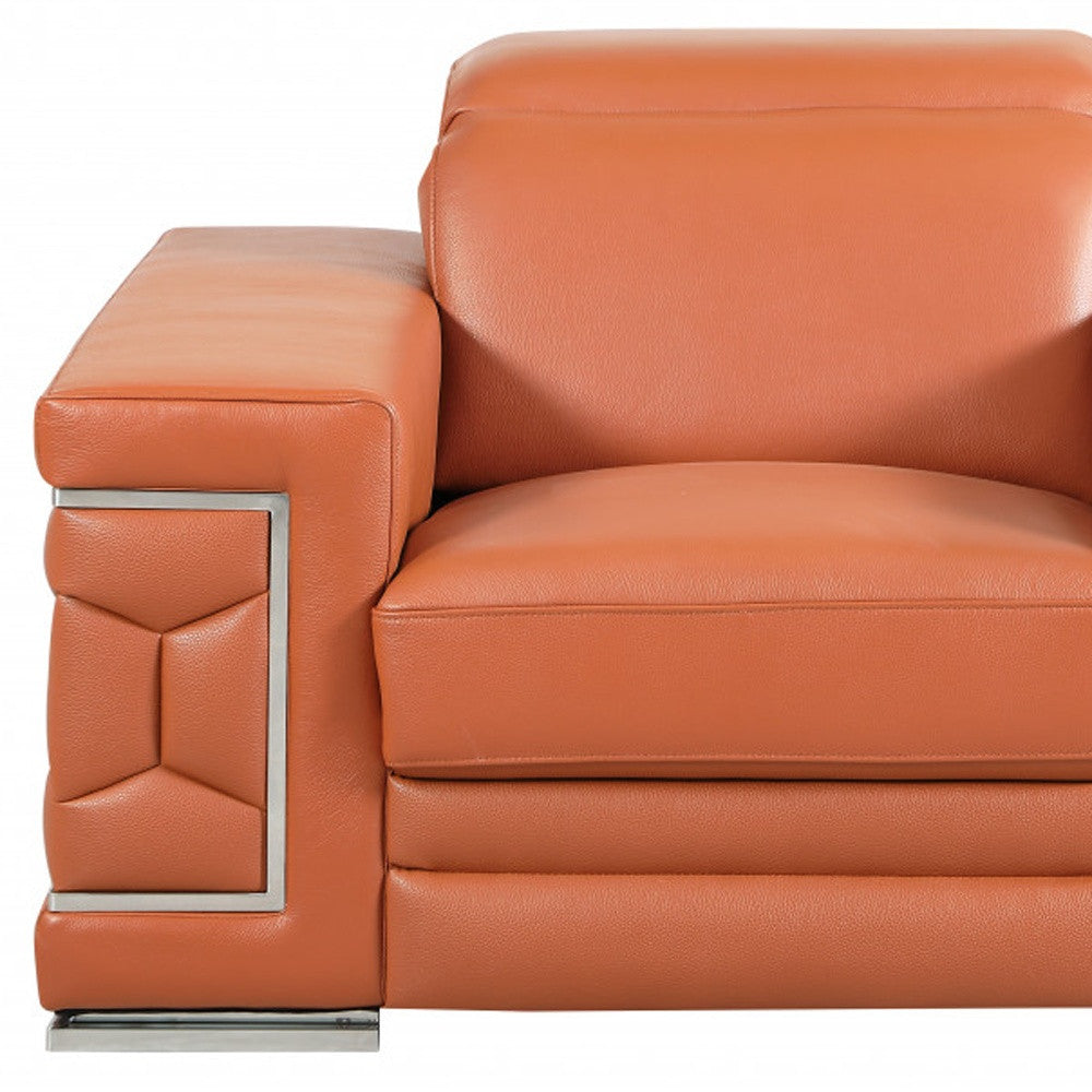 47" Brown And Silver Genuine Leather Arm Chair-Accent Chairs-DECOROLALA