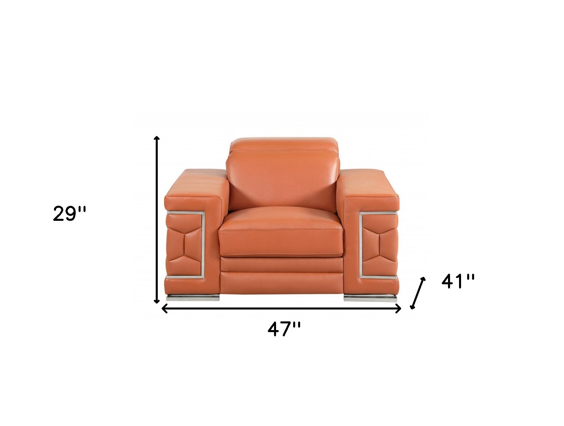 47" Brown And Silver Genuine Leather Arm Chair-Accent Chairs-DECOROLALA