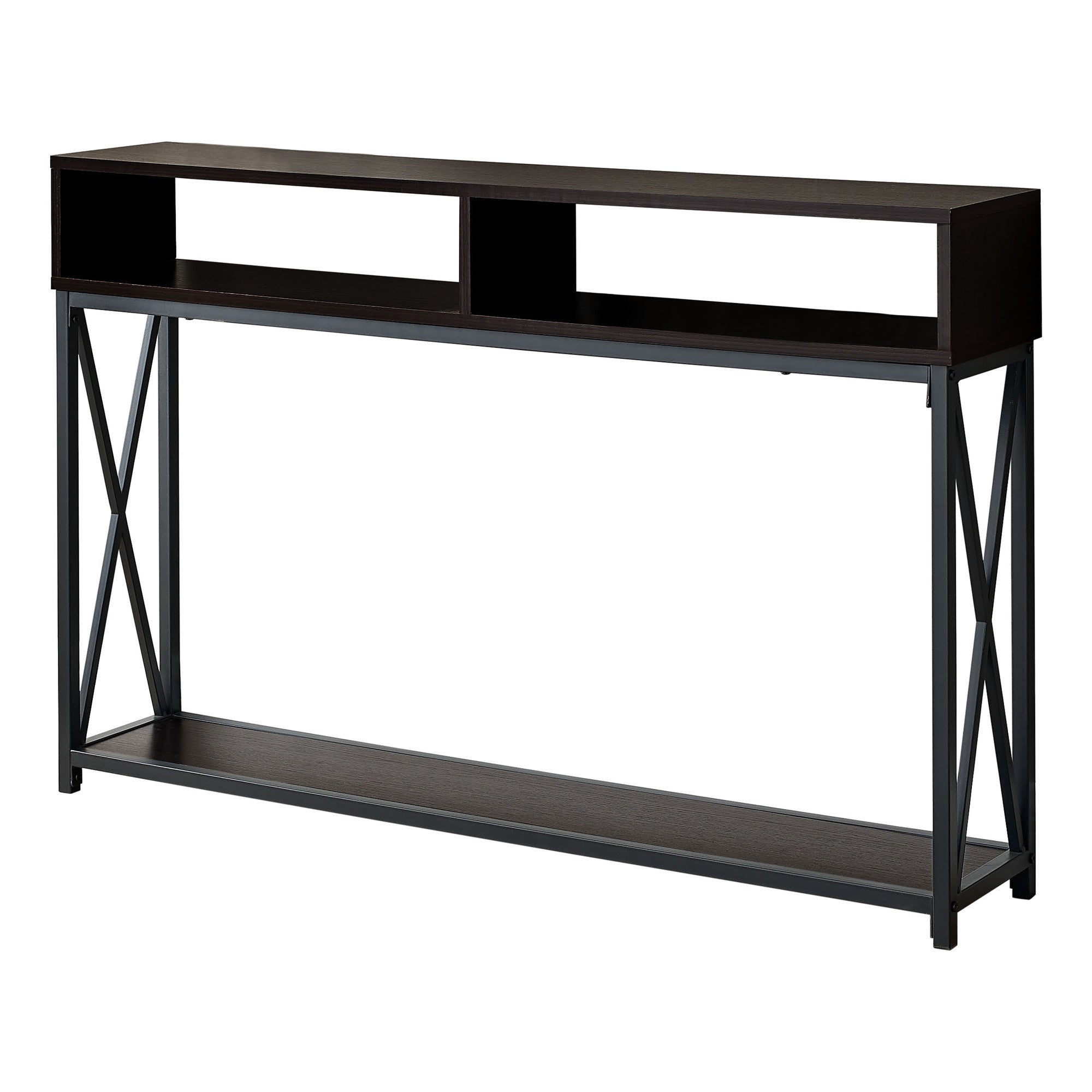 47" Brown and Black Frame Console Table With Shelves-Console Tables-DECOROLALA
