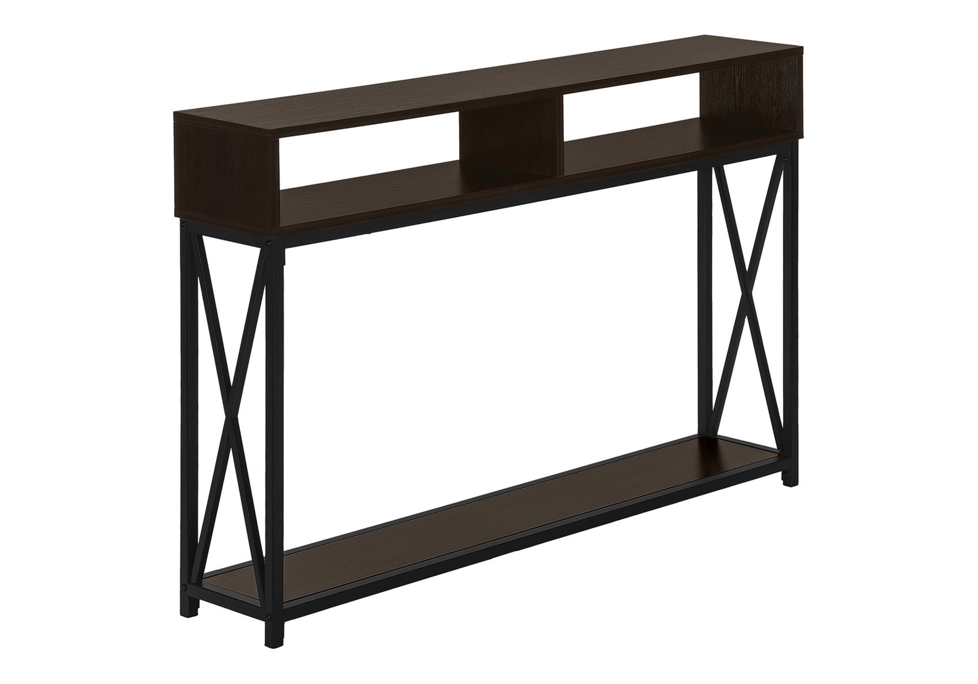 47" Brown and Black Frame Console Table With Shelves-Console Tables-DECOROLALA