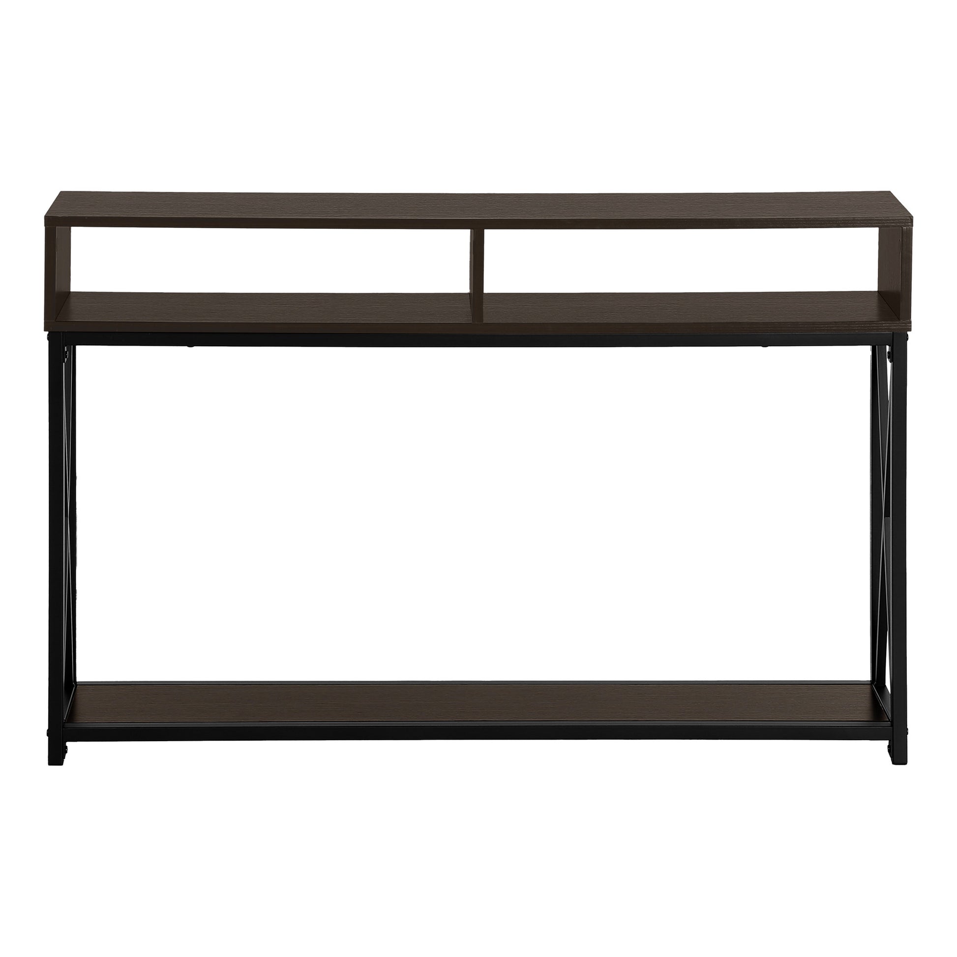 47" Brown and Black Frame Console Table With Shelves-Console Tables-DECOROLALA