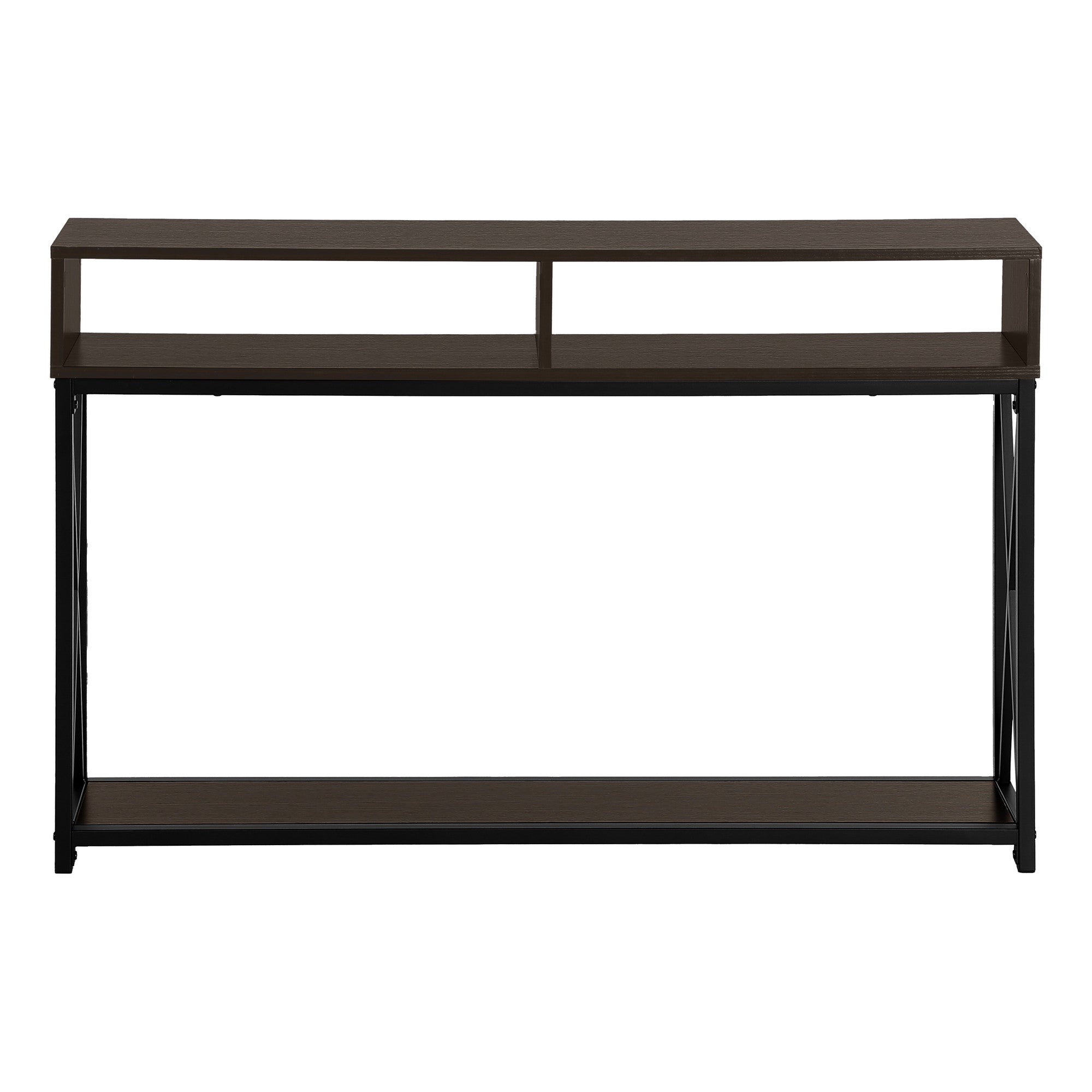 47" Brown and Black Frame Console Table With Shelves-Console Tables-DECOROLALA