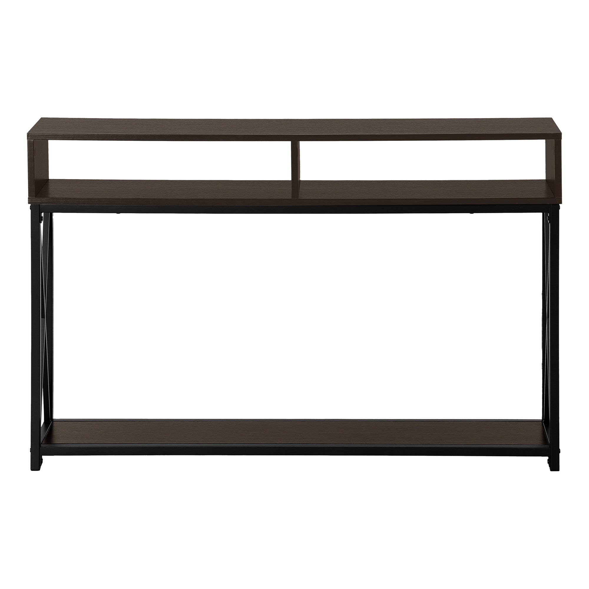 47" Brown and Black Frame Console Table With Shelves-Console Tables-DECOROLALA
