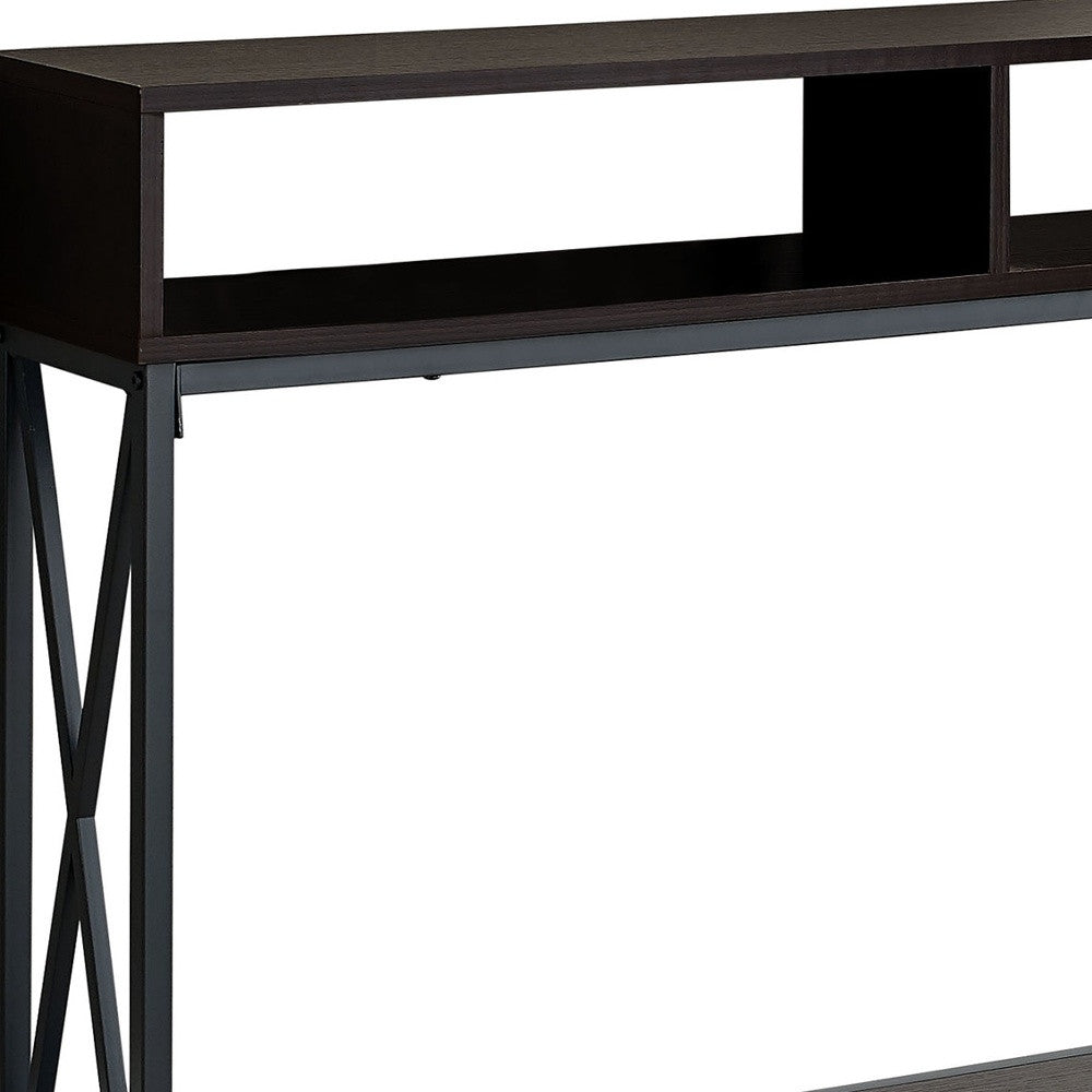 47" Brown and Black Frame Console Table With Shelves-Console Tables-DECOROLALA