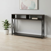 47" Brown and Black Frame Console Table With Shelves-Console Tables-DECOROLALA