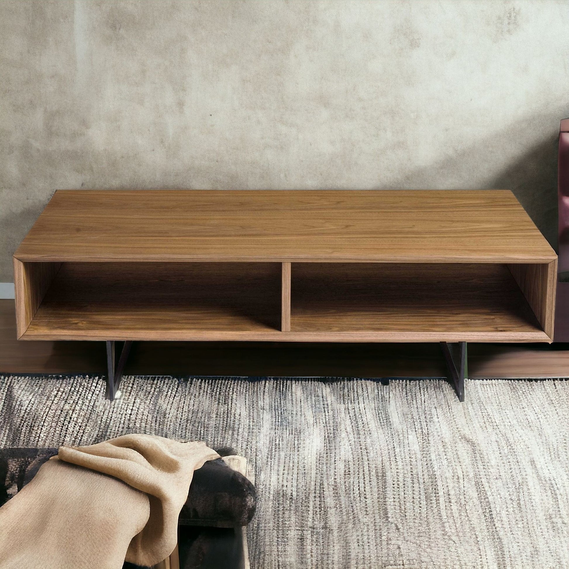 47" Brown and Black Wood And Metal Sled Coffee Table With Two Shelves-Coffee Tables-DECOROLALA