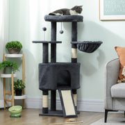 47" Cat Tree Tower with Condo, Hammock and Scratching Posts - Dark Grey-Cats-DECOROLALA