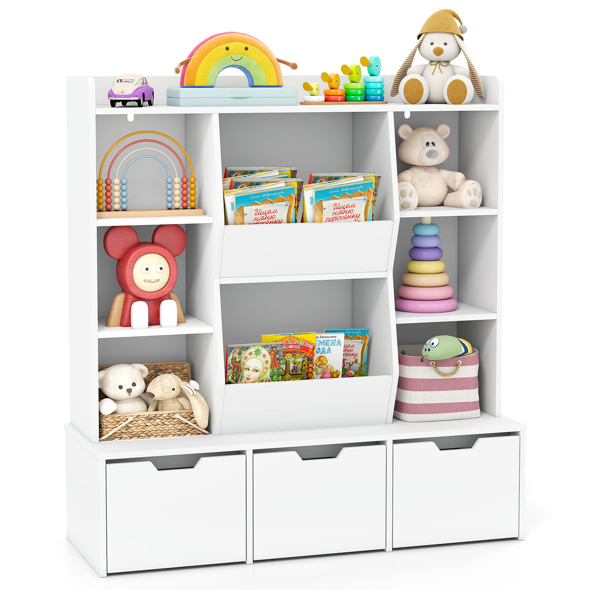 47" Children Bookcase Toy Storage Organizer Versatile Storage Cabinet-White-Kids Storage-DECOROLALA