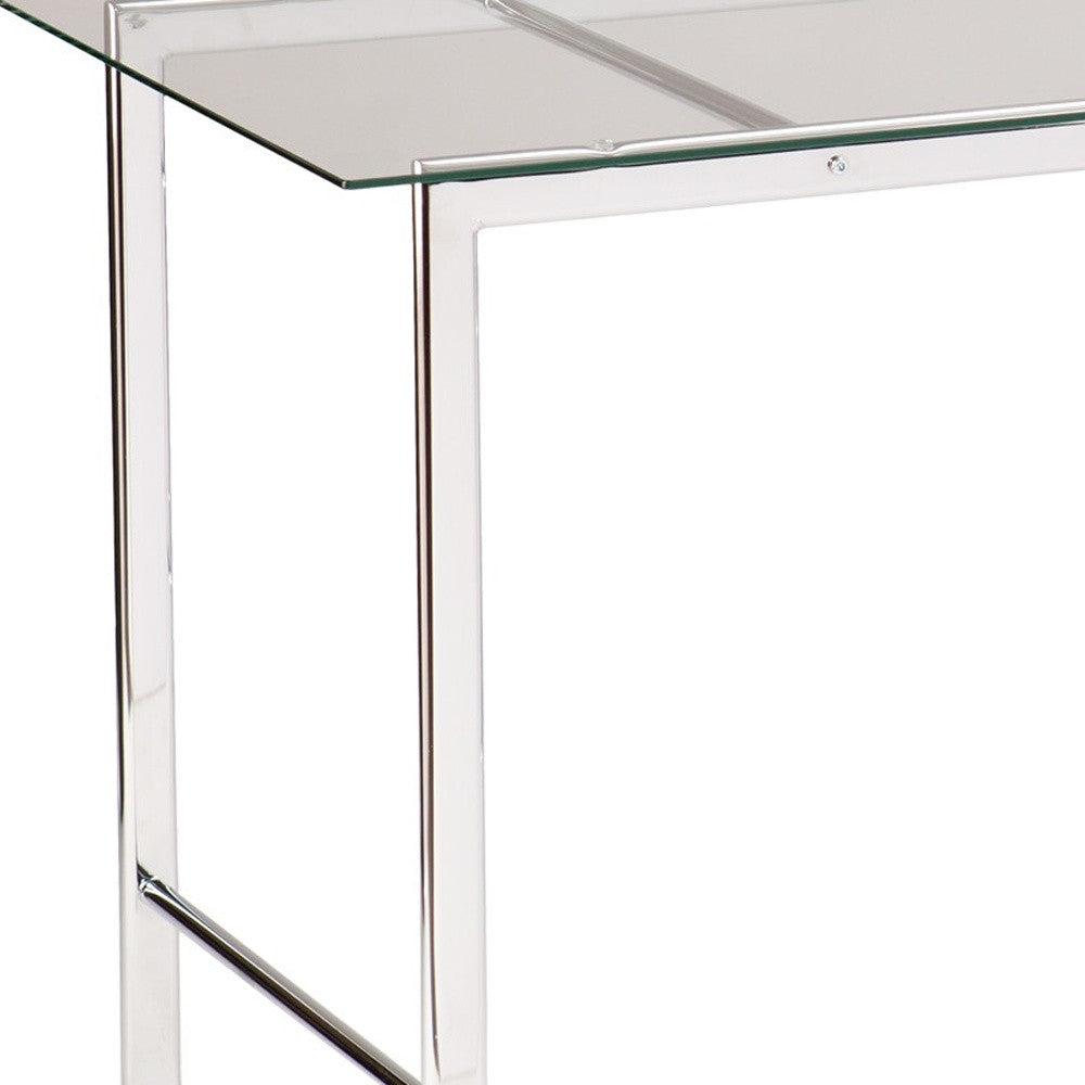 47" Clear and Silver Glass and Metal Writing Desk-Desks-DECOROLALA