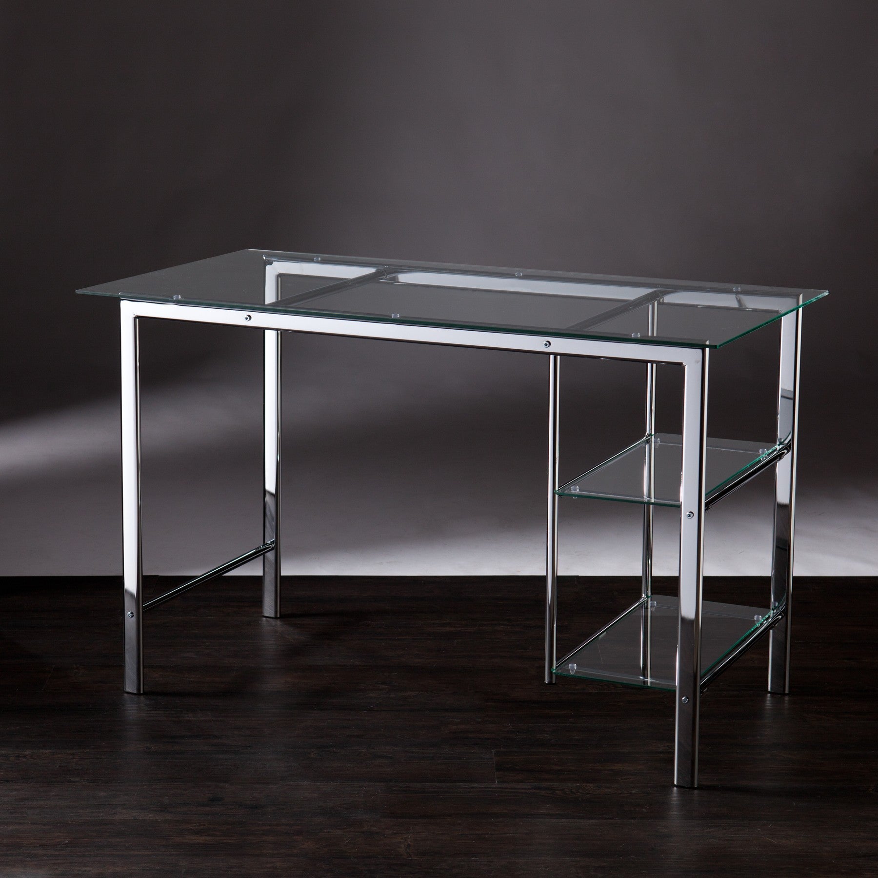 47" Clear and Silver Glass and Metal Writing Desk-Desks-DECOROLALA