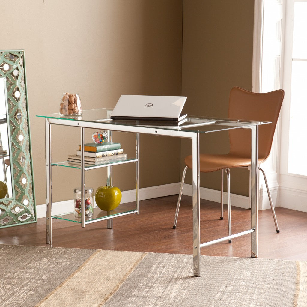 47" Clear and Silver Glass and Metal Writing Desk-Desks-DECOROLALA