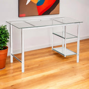 47" Clear and Silver Glass and Metal Writing Desk-Desks-DECOROLALA