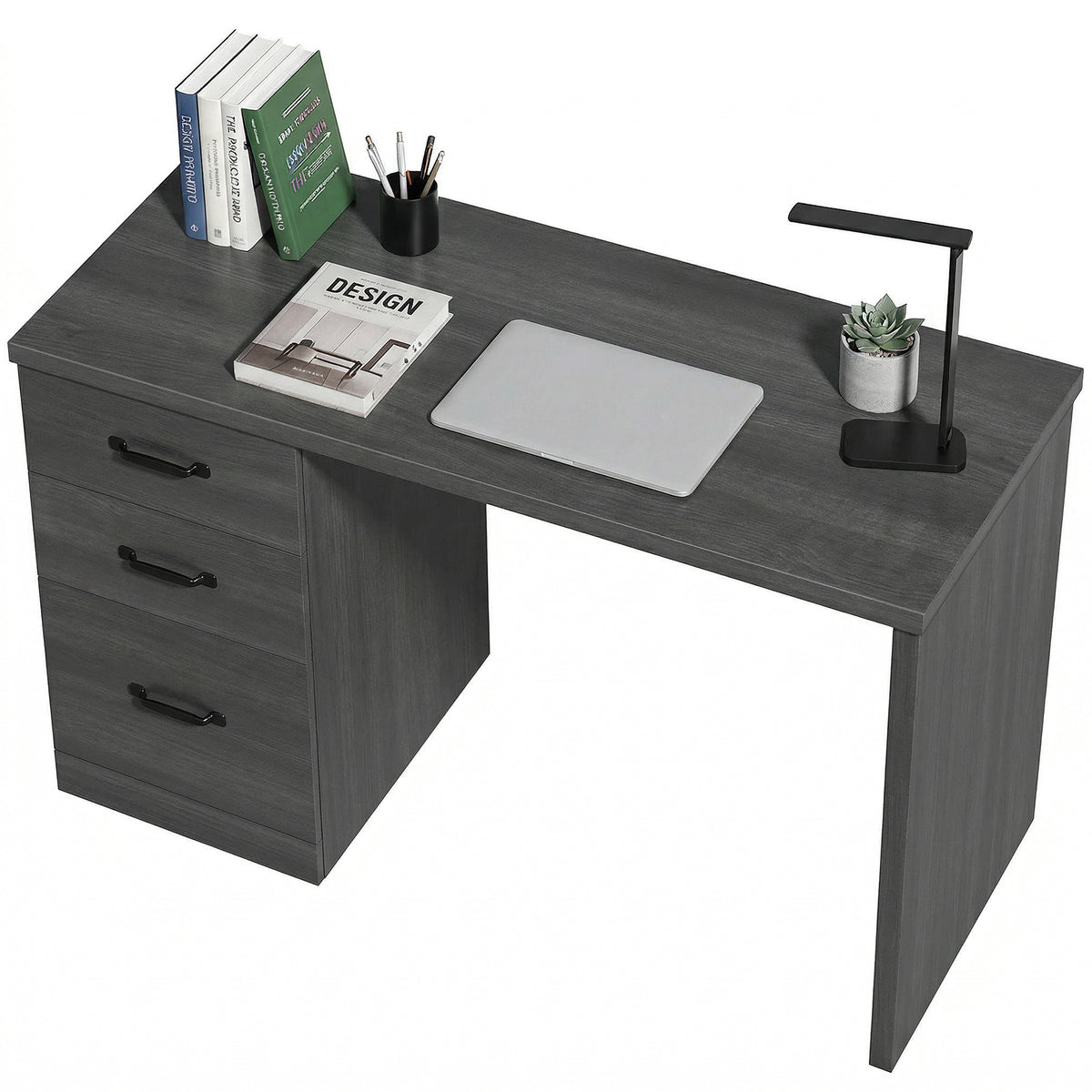 47" Computer Desk with 3 Drawers & File Storage - Black-Office Products > Office Furniture > Office Desks & Work Stations > Computer Desks-DECOROLALA