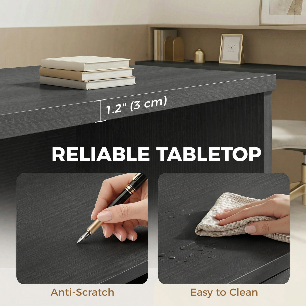 47" Computer Desk with 3 Drawers & File Storage - Black-Office Products > Office Furniture > Office Desks & Work Stations > Computer Desks-DECOROLALA