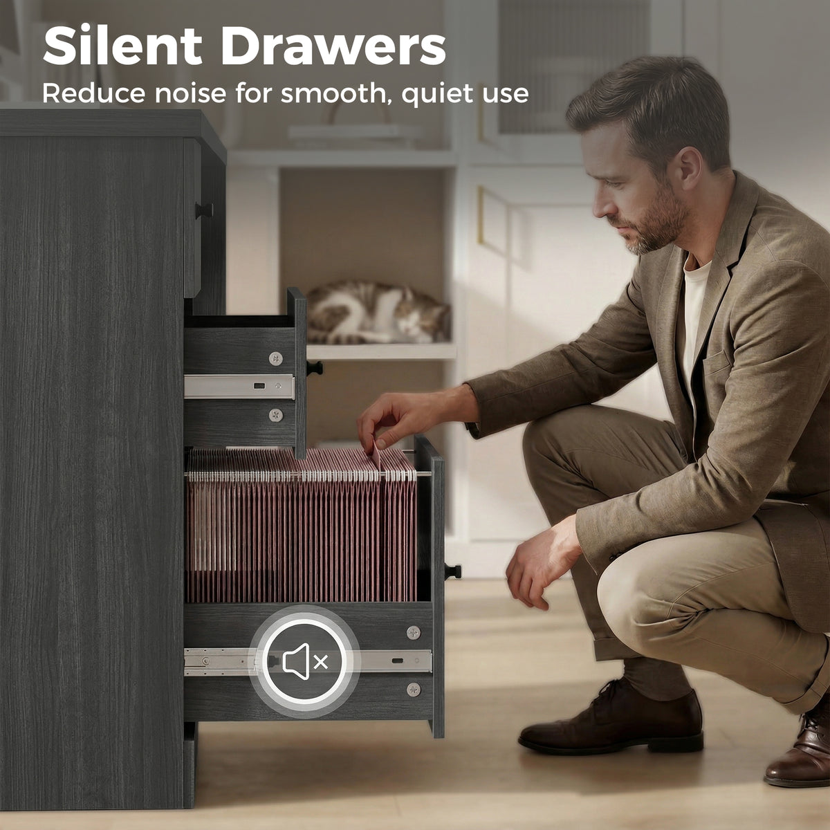 47" Computer Desk with 3 Drawers & File Storage - Black-Office Products > Office Furniture > Office Desks & Work Stations > Computer Desks-DECOROLALA
