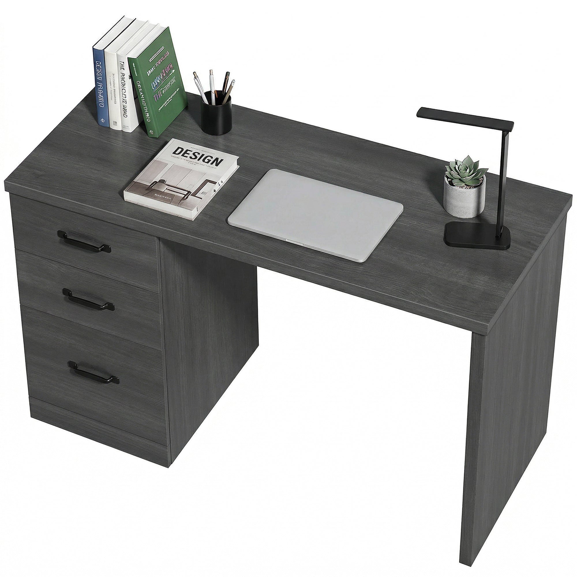 47" Computer Desk with 3 Drawers & File Storage - Black-Office Products > Office Furniture > Office Desks & Work Stations > Computer Desks-DECOROLALA