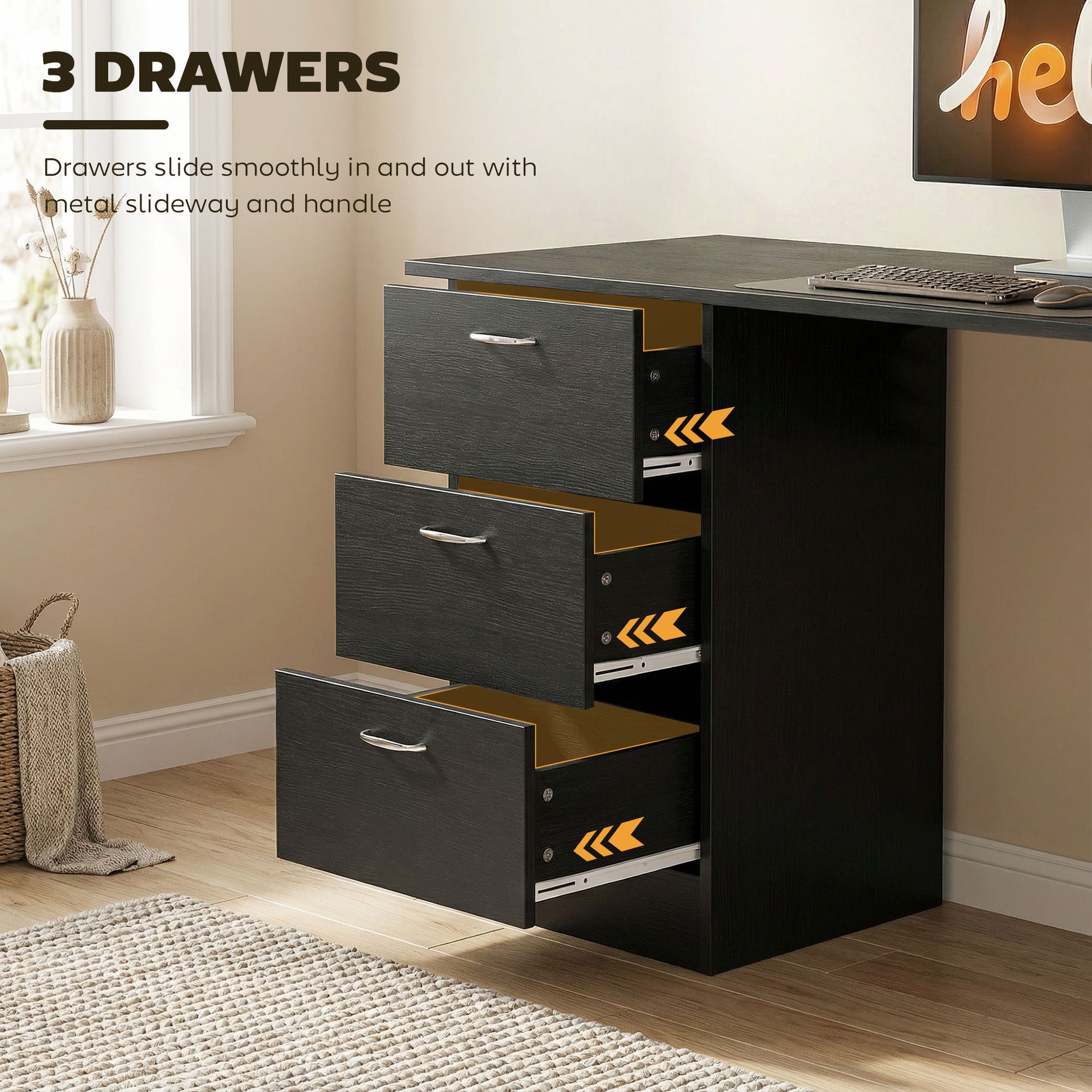 47" Computer Desk with 3 Drawers and 3 Shelves - Black-Office Products > Office Furniture > Office Desks & Work Stations > Writing Desks-DECOROLALA