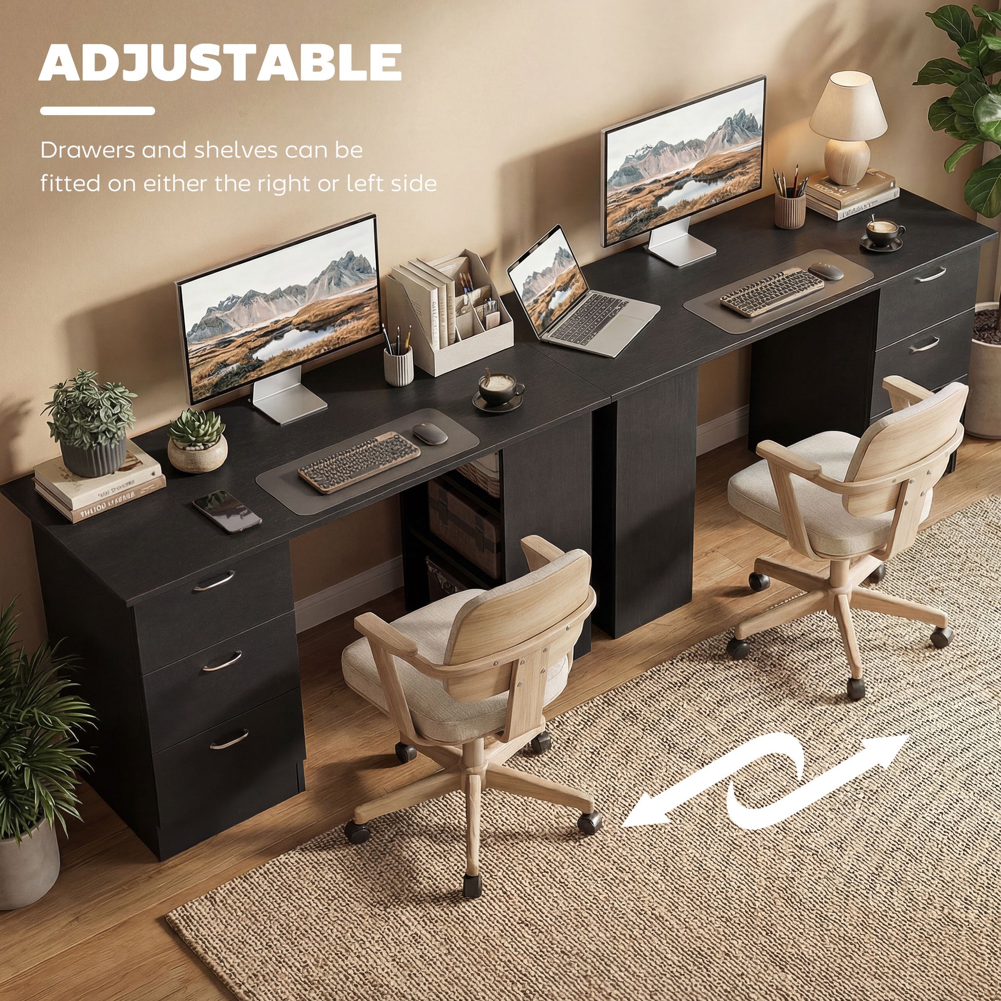 47" Computer Desk with 3 Drawers and 3 Shelves - Black-Office Products > Office Furniture > Office Desks & Work Stations > Writing Desks-DECOROLALA
