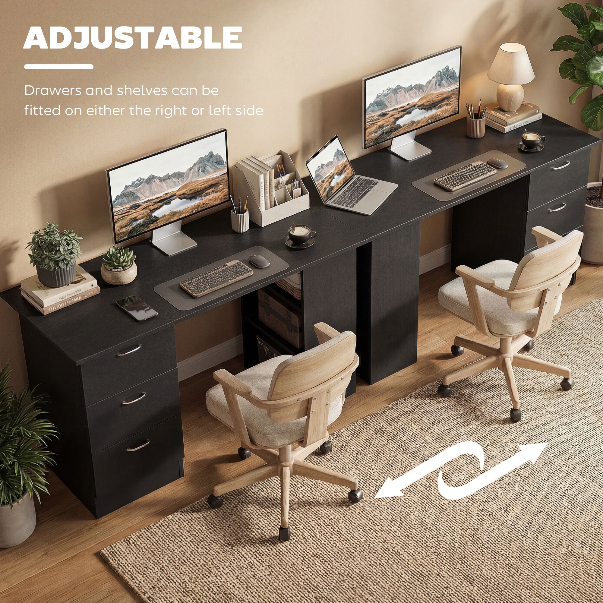 47" Computer Desk with 3 Drawers and 3 Shelves - Black-Office Products > Office Furniture > Office Desks & Work Stations > Writing Desks-DECOROLALA