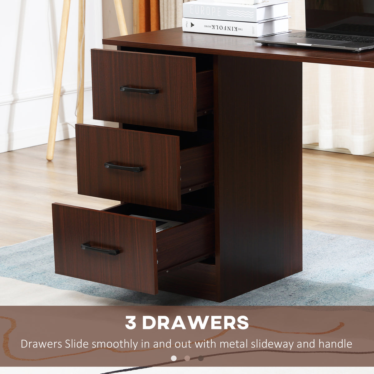 47" Computer Desk with 3 Drawers and 3 Shelves - Walnut-Office Products > Office Furniture > Office Desks & Work Stations > Writing Desks-DECOROLALA