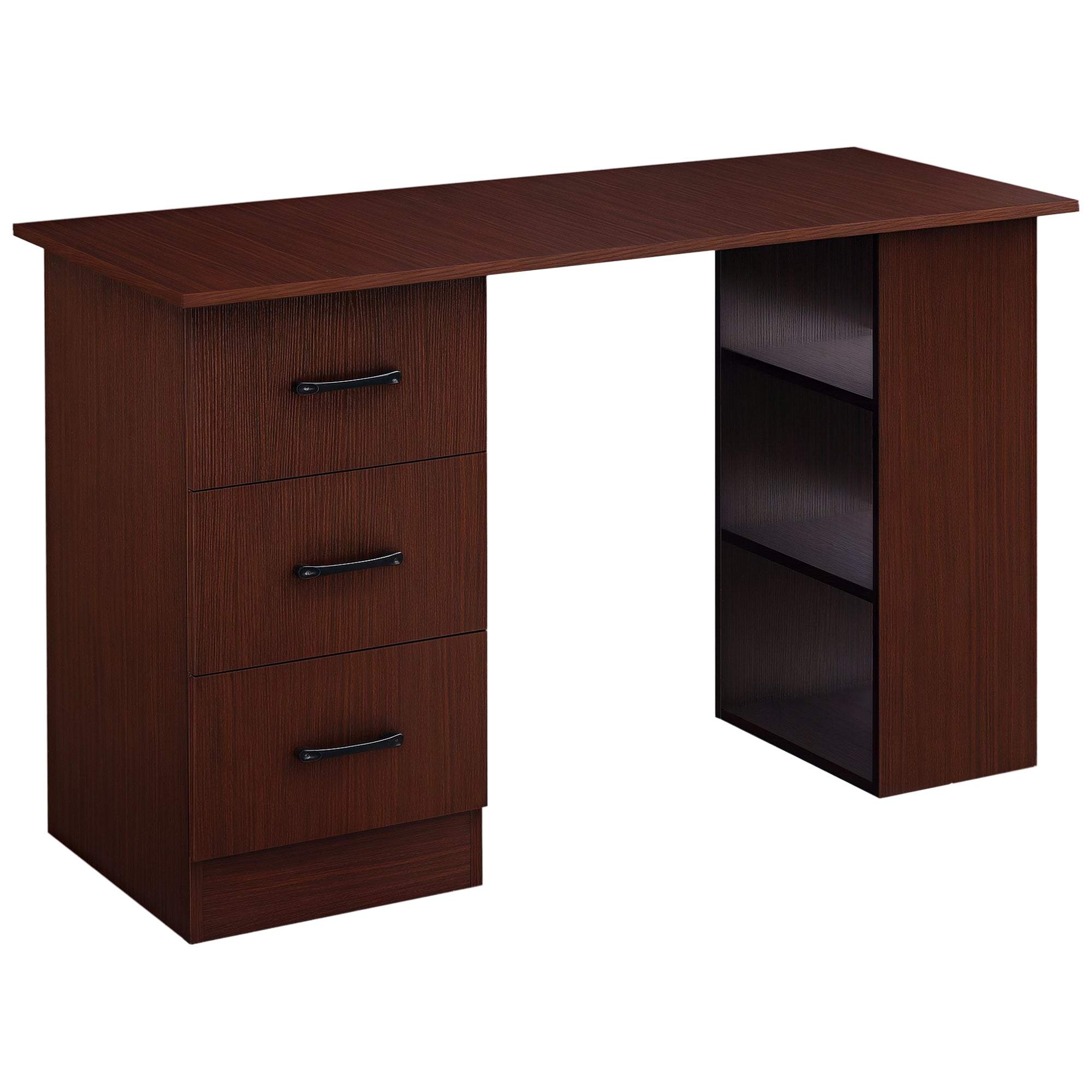 47" Computer Desk with 3 Drawers and 3 Shelves - Walnut-Office Products > Office Furniture > Office Desks & Work Stations > Writing Desks-DECOROLALA