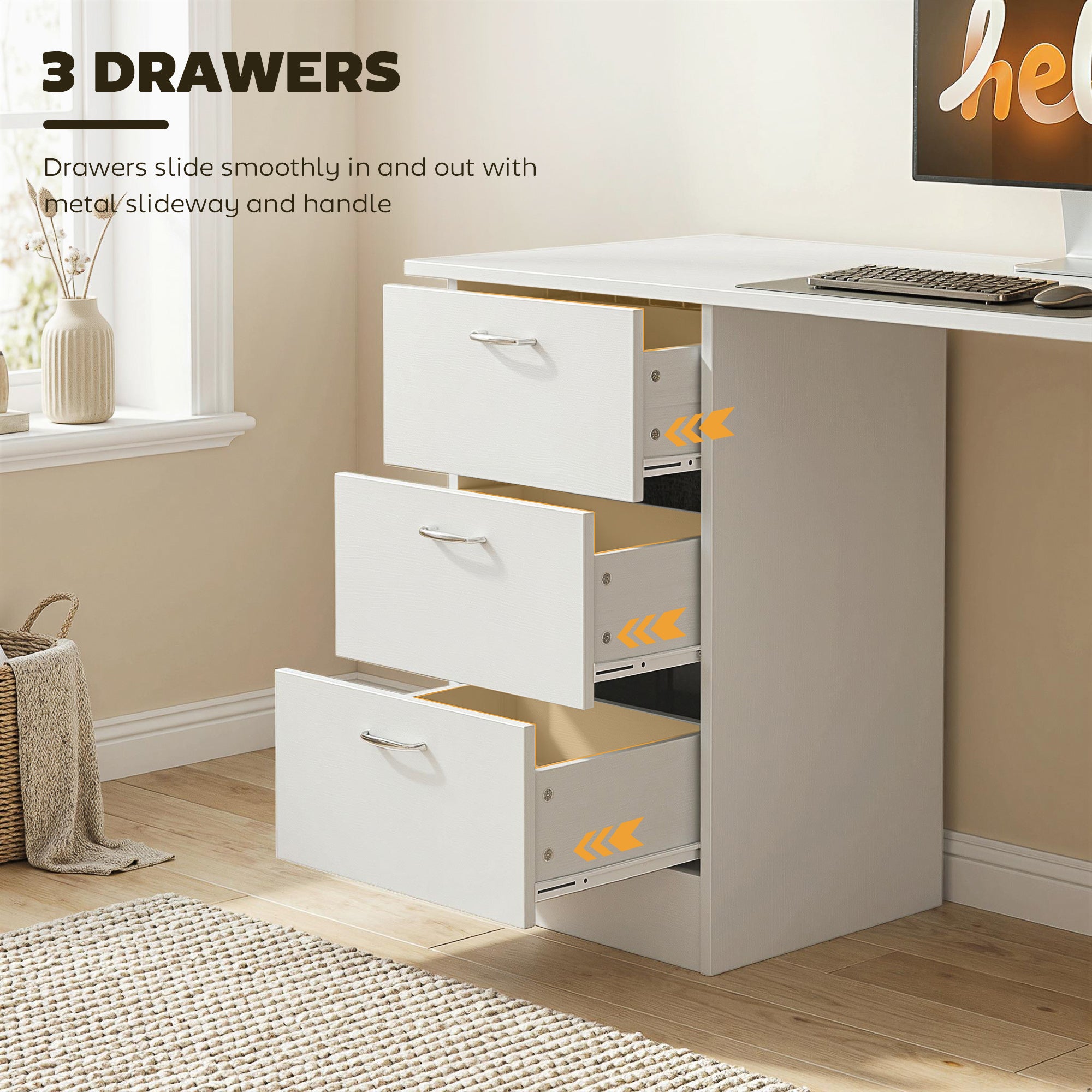 47" Computer Desk with 3 Drawers and 3 Shelves - White-Office Products > Office Furniture > Office Desks & Work Stations > Computer Desks-DECOROLALA
