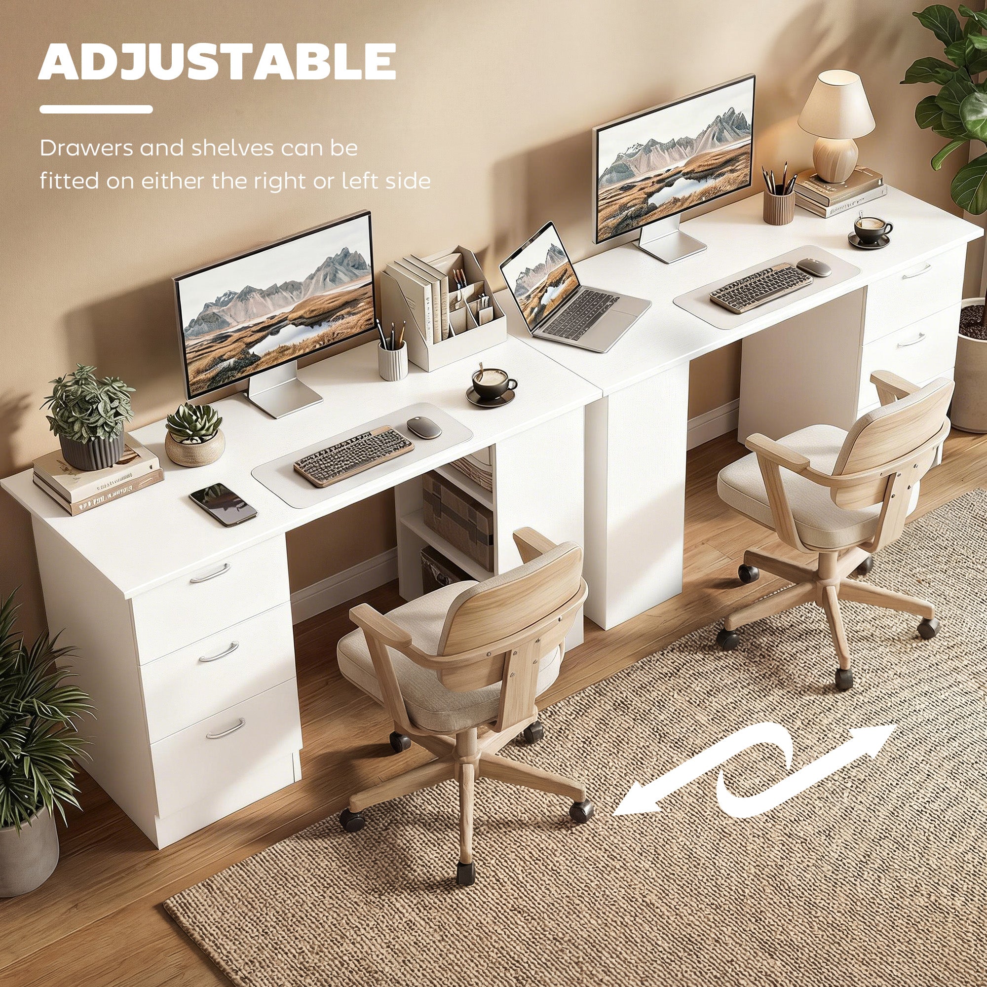 47" Computer Desk with 3 Drawers and 3 Shelves - White-Office Products > Office Furniture > Office Desks & Work Stations > Computer Desks-DECOROLALA