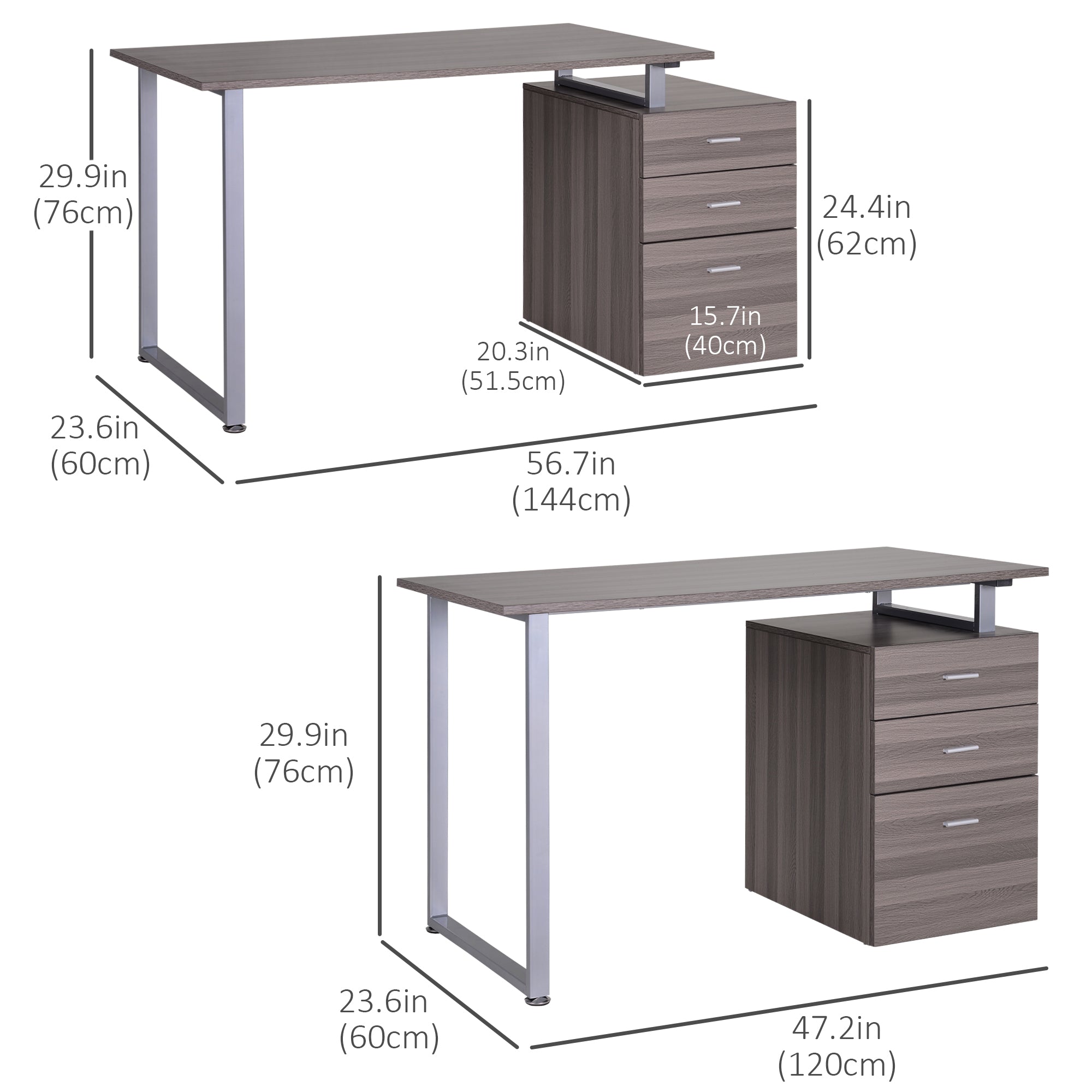 47" Computer Desk with 3 Reversible Drawers - Dark Wood Grain-Office Products > Office Furniture > Office Desks & Work Stations > Writing Desks-DECOROLALA