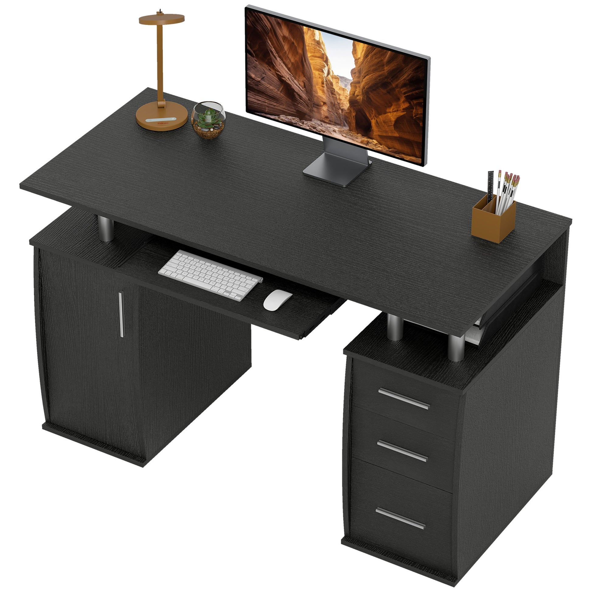 47" Computer Desk with Keyboard Tray and Drawers - Black-DECOROLALA