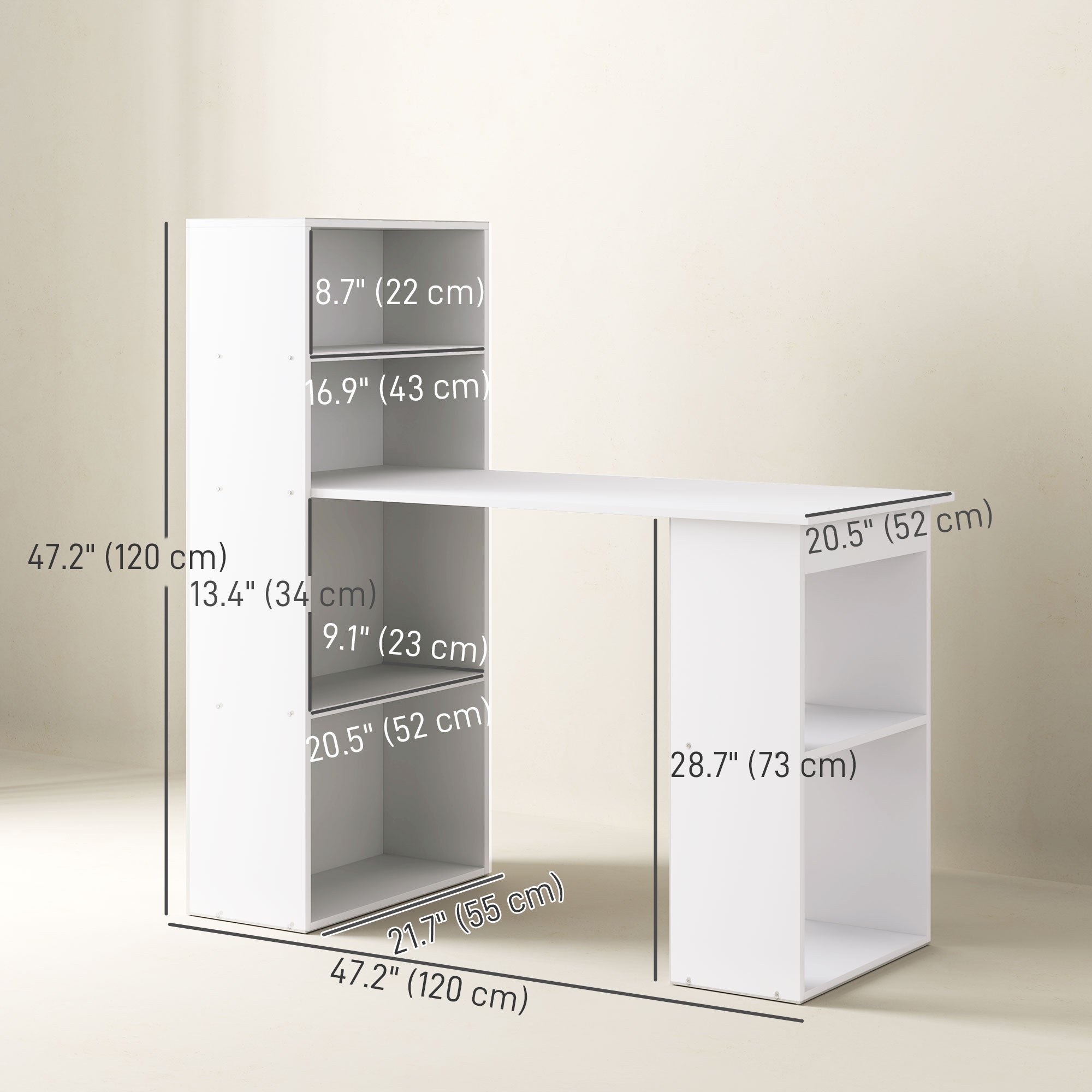 47" Computer Desk with Shelves - White Writing Workstation-Office Products > Office Furniture > Office Desks & Work Stations > Writing Desks-DECOROLALA