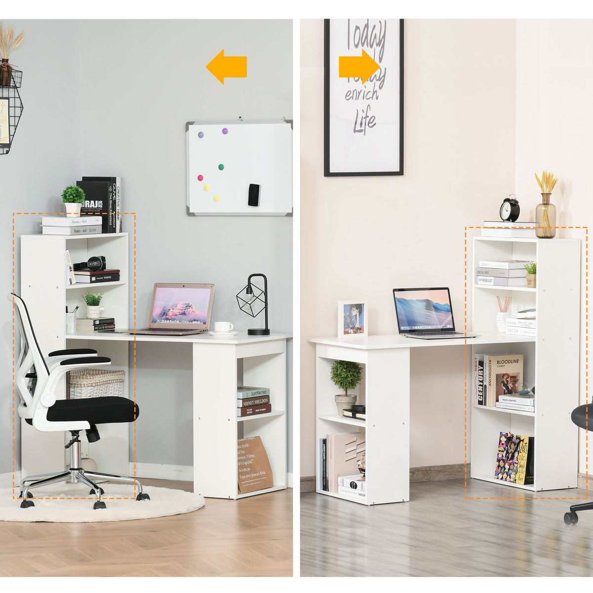 47" Computer Desk with Shelves - White Writing Workstation-Office Products > Office Furniture > Office Desks & Work Stations > Writing Desks-DECOROLALA